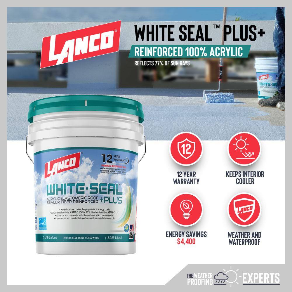 Lanco White-Seal Plus 5 Gal. 100% Acrylic Elastomeric White Reflective Roof and RV Sealer RC886-2