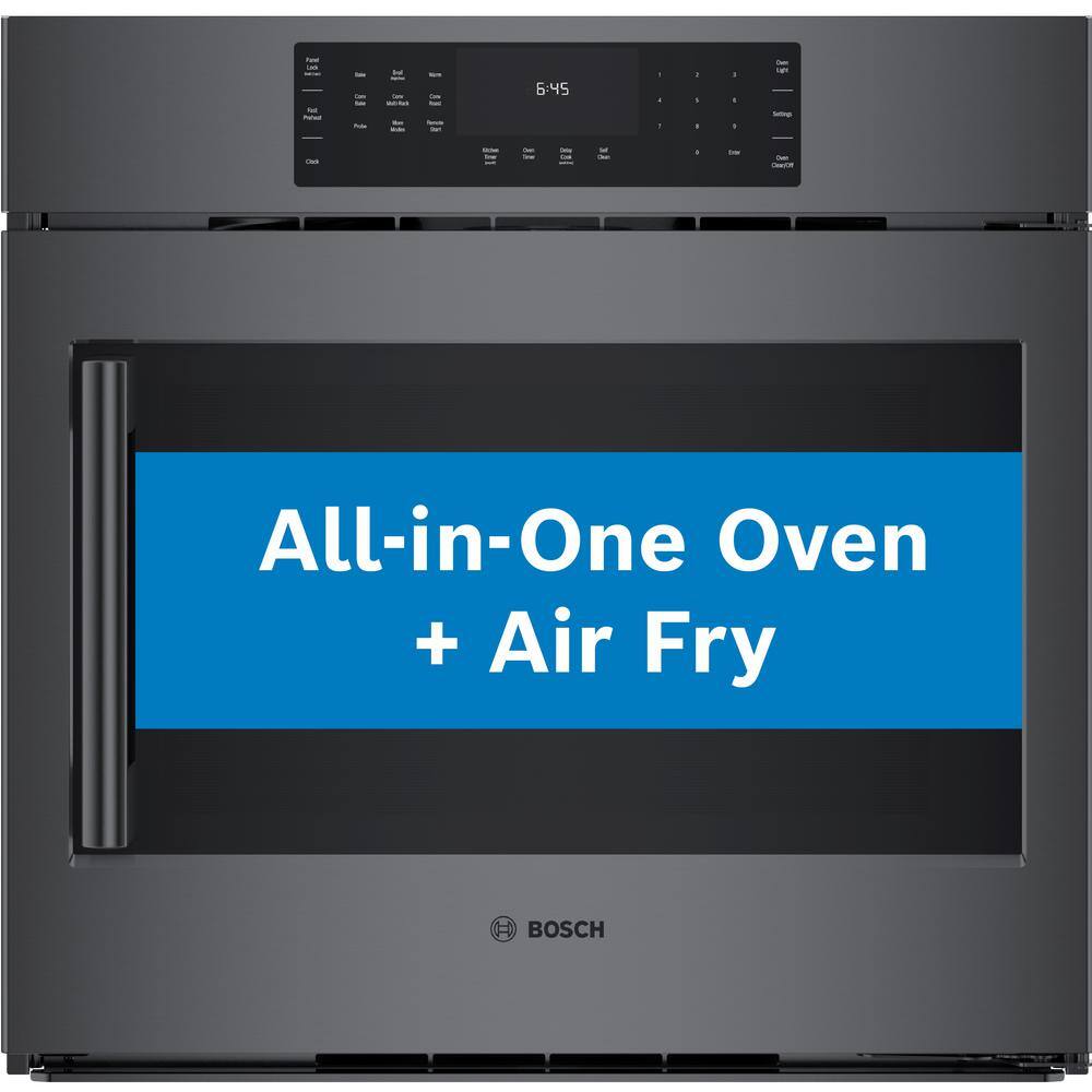 Bosch 800 Series 30 in. Built-In Smart Single Electric Convection Wall Oven w Right SideOpening Door in Black Stainless Steel HBL8444RUC