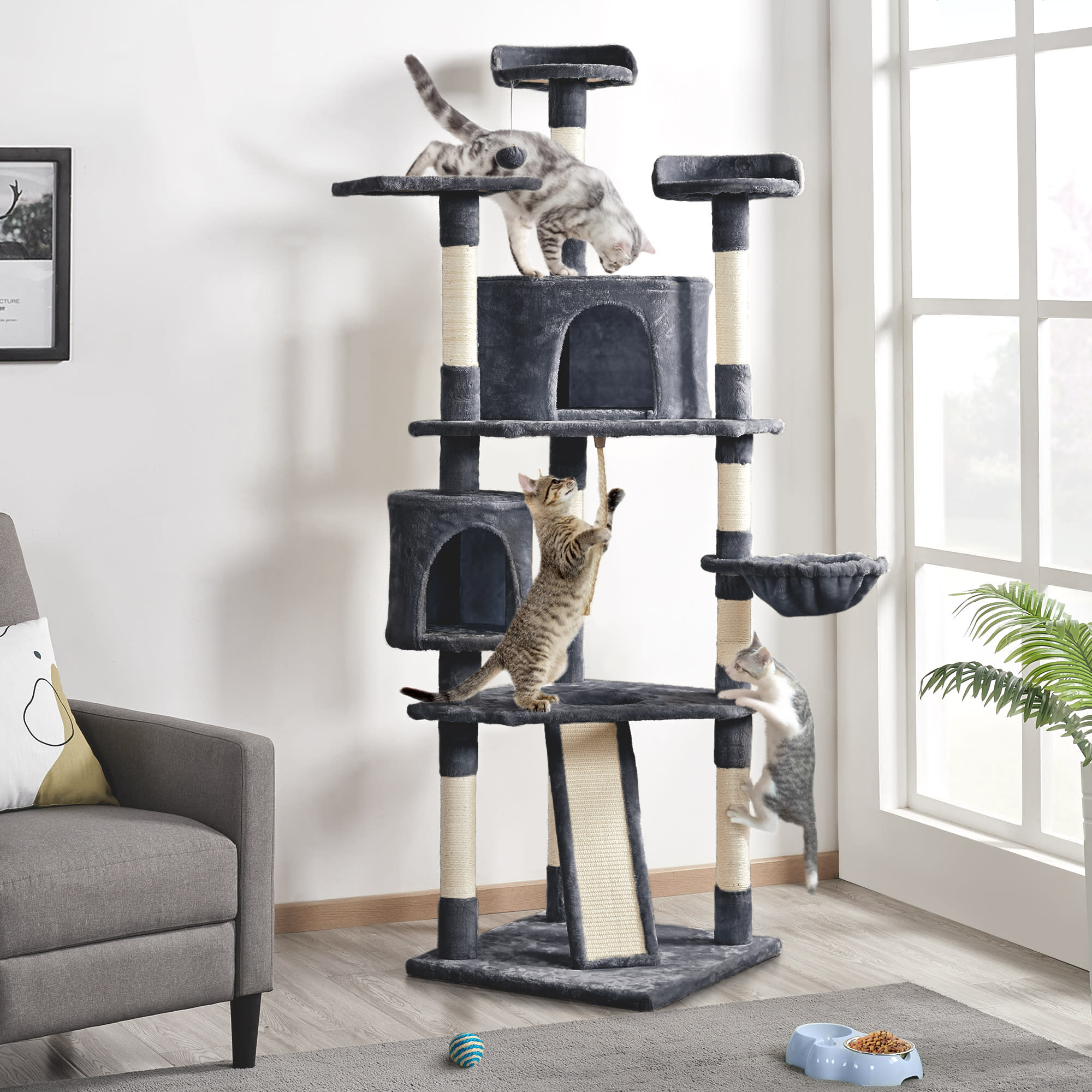 Topeakmart Dark Gray Large Cat Tree Tower， 79