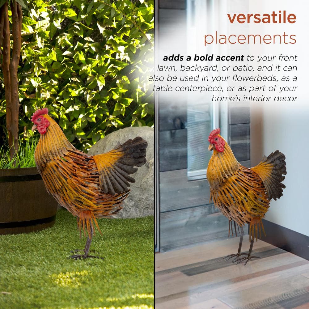 Alpine Corporation 16 in. H Indoor/Outdoor Metal Hen Decorative Garden Statue, Brown MBG146HH