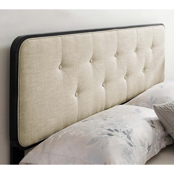 Glendale Traditional Beige Fabric Button Tufted Full Size Black Wooden Headboard - - 32158001