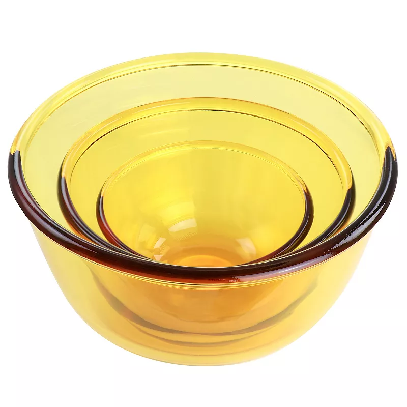 Gibson Home 3 Piece Amber Tempered Glass Bowl Set