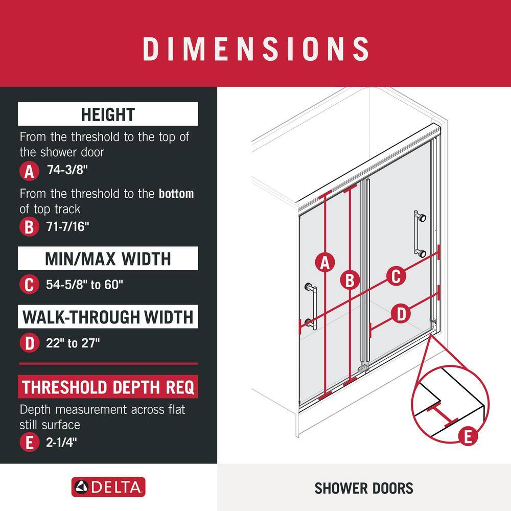 Delta Ashmore 60 in. W x 74-38 in. H Sliding Frameless Shower Door in Matte Black with 516 in. (8 mm) Clear Glass SD5758422