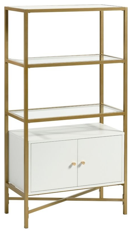 Sauder Harper Heights 3 Glass Shelf Bookcase in White and Gold   Contemporary   Bookcases   by Homesquare  Houzz