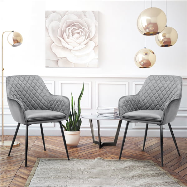 SMILE MART Modern Upholstered Fabric Dining Chair Midback， Set of 2， Gray