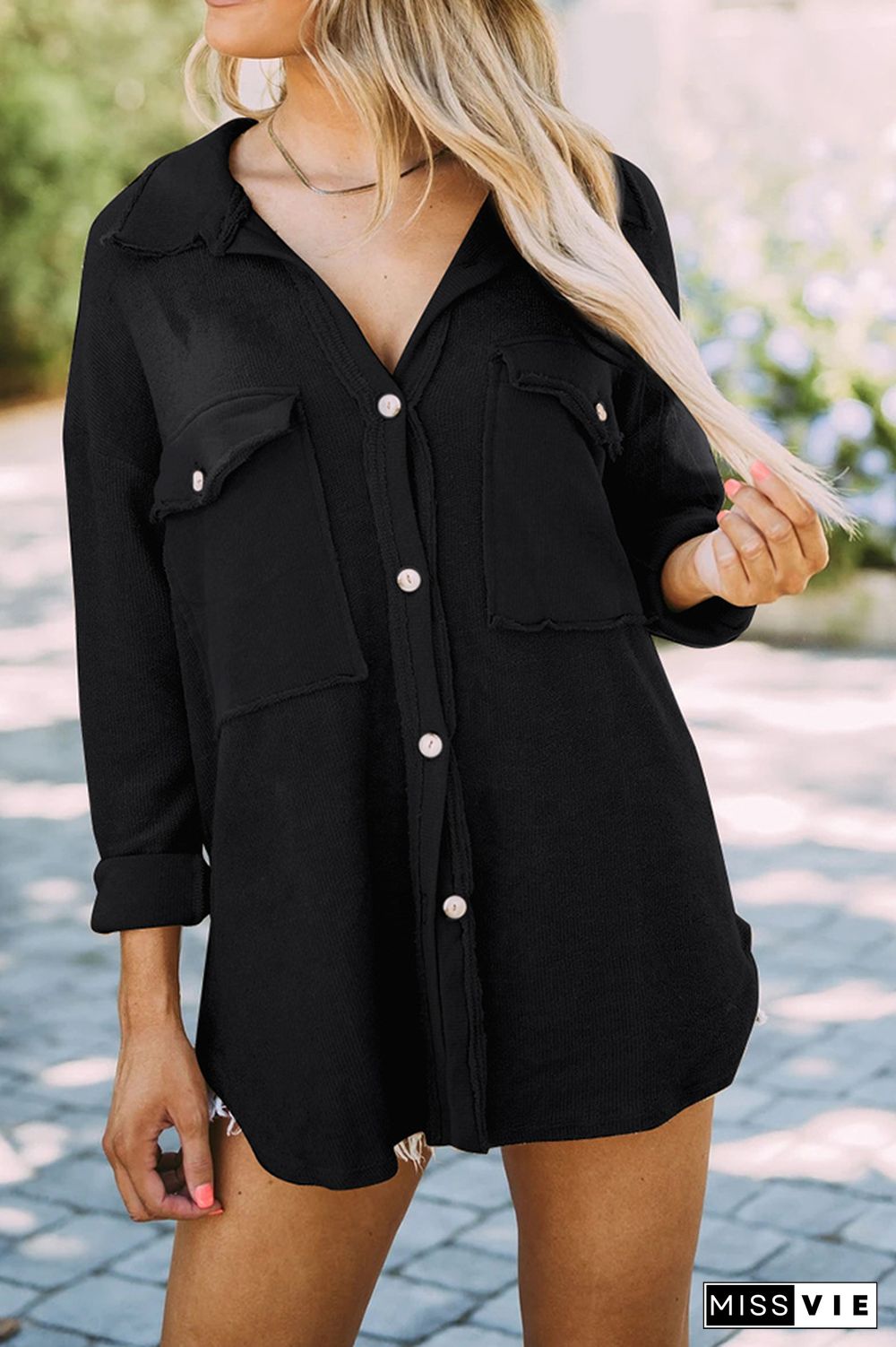 Casual Solid Button Long Sleeve Jacket with Pockets Wholesale