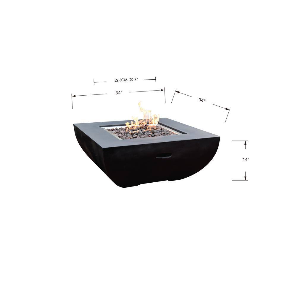 Modeno Aurora 34 in. x 14 in. Square Concrete Propane Fire Pit in Black OFG114-LP