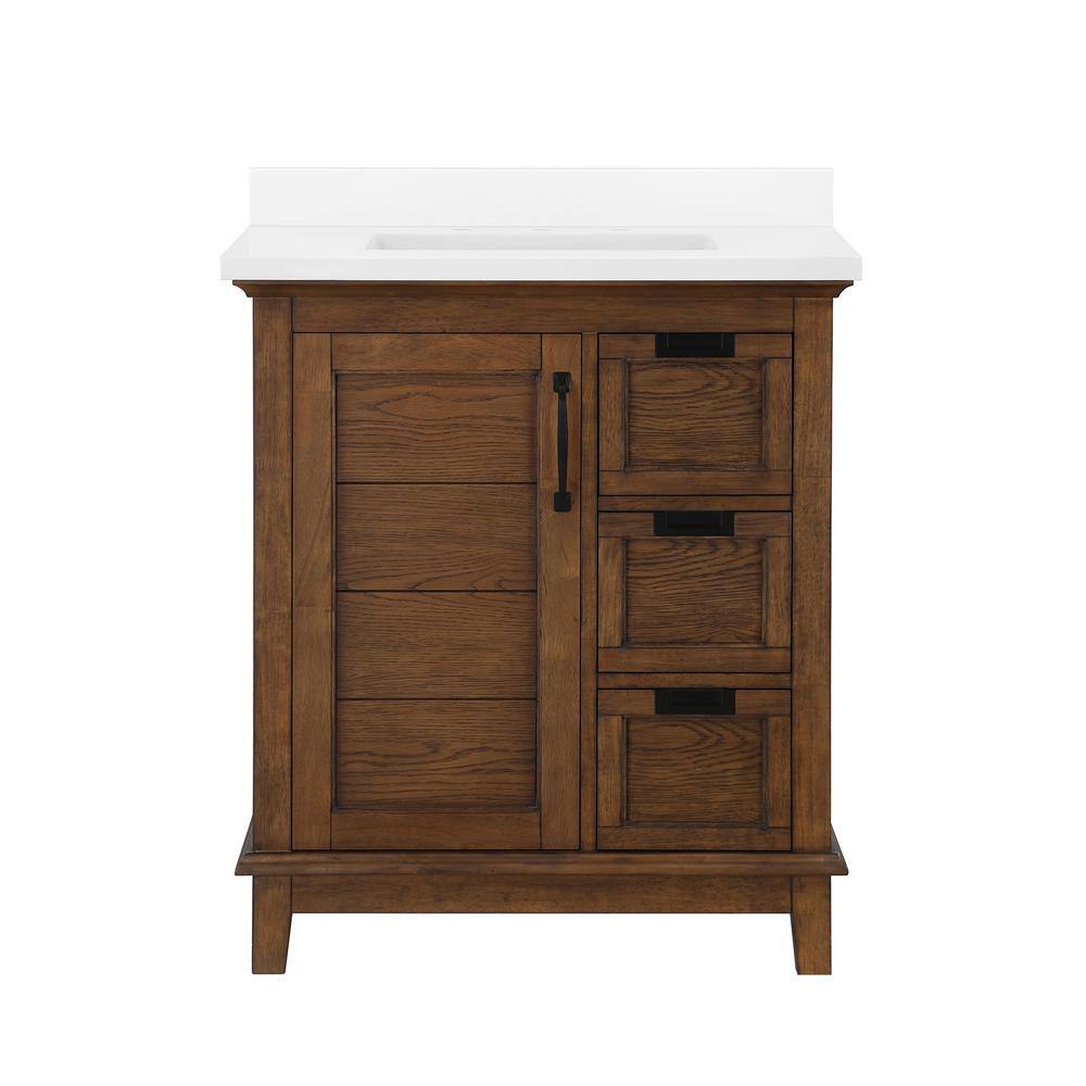 OVE Decors Pembroke 30 in. W x 22 in. D x 35 in. H Bath Vanity in Antique Oak with White Engineered Stone Top and White Basin 15VVA-CLAR30-04