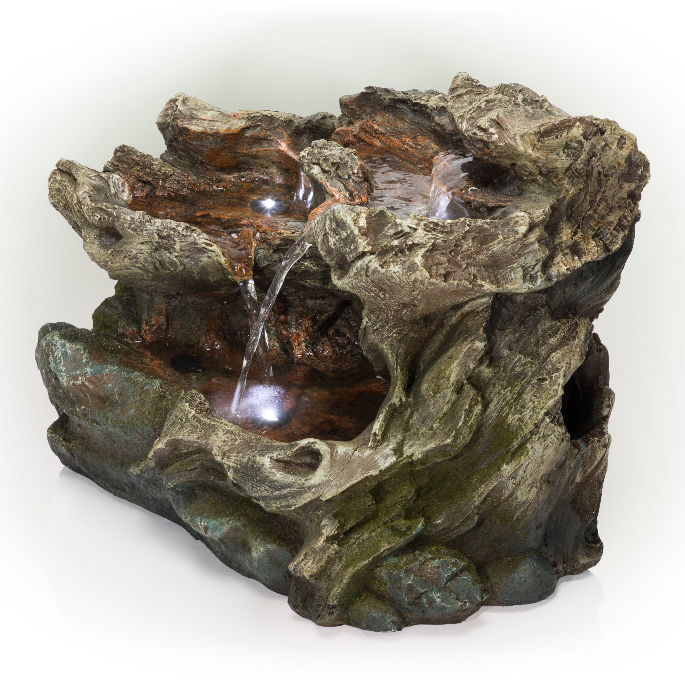 Alpine Corporation 3 Tier Rainforest Tabletop Fountain w/ LED Lights， 10 Inch Tall