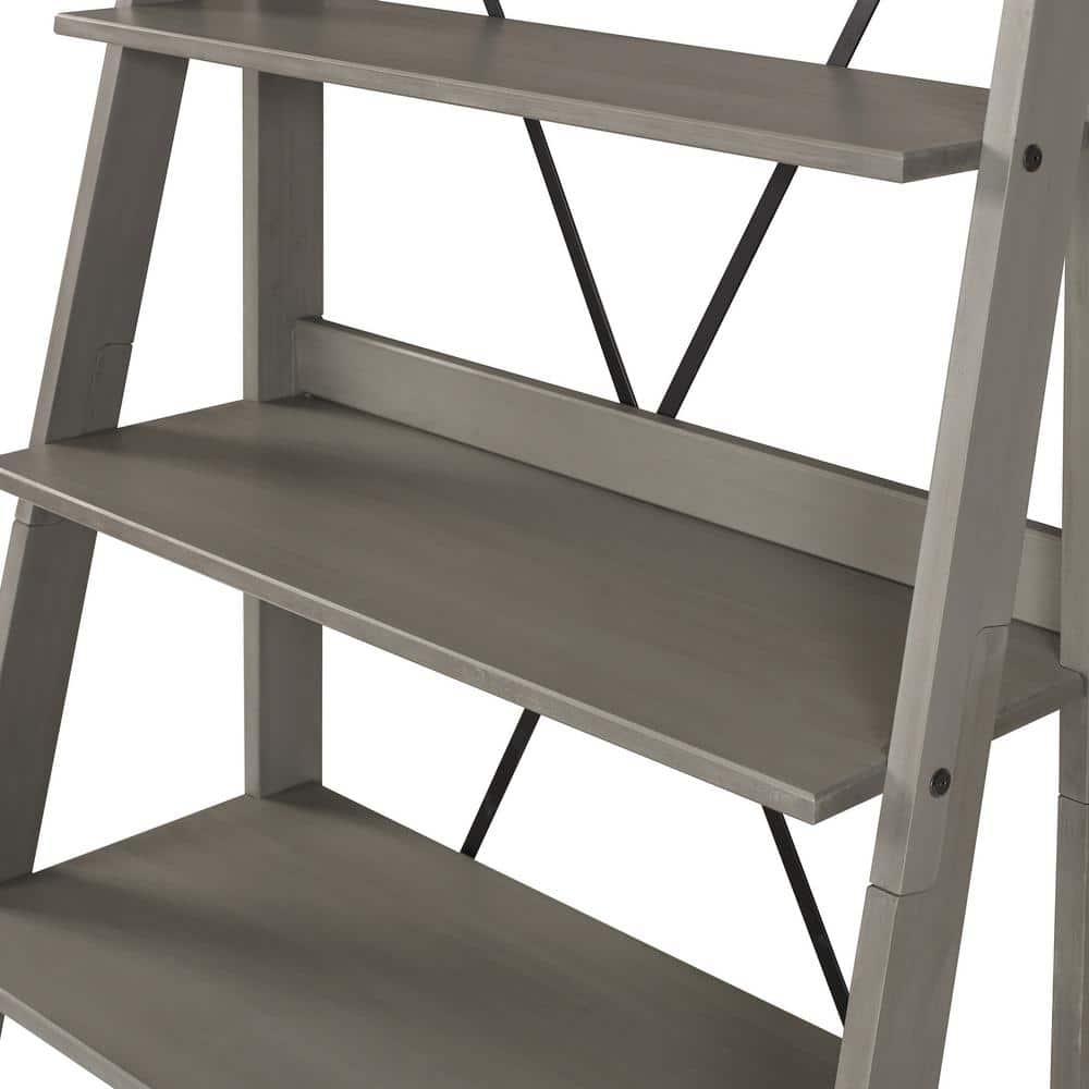 Welwick Designs 68 in. Gray Wood 4-shelf Ladder Bookcase with Open Back HD8225