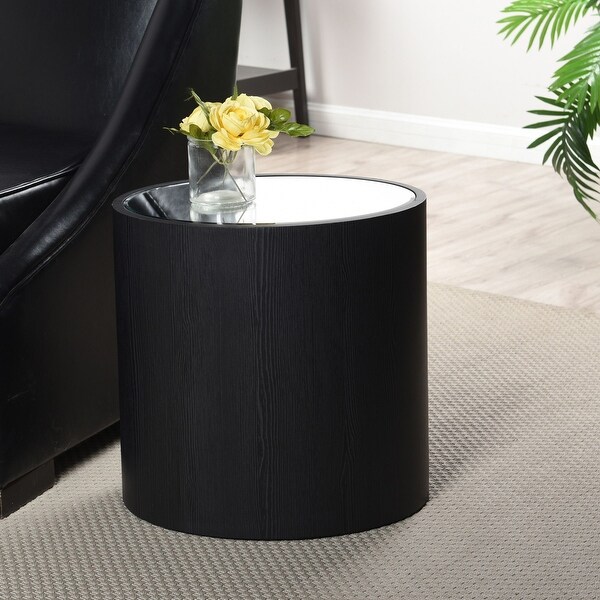 Dann Foley Lifestyle - Oval Side Table - Black Veneer， Inset Mirrored Table Top