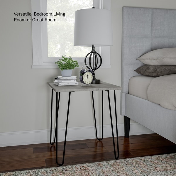 End Table with Hairpin Legs- Modern Industrial Style Decor， Woodgrain-Look and Steel Accent Furniture by Lavish Home