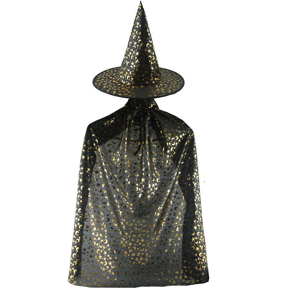 2 Pcs Kids Cosplay Witch Cloak Set Shoulder Shawl And Hat For Halloween Costume Ball