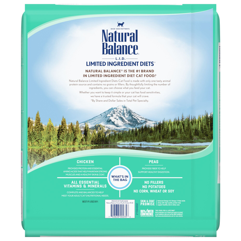 Natural Balance L.I.D. Limited Ingredient Diets Green Pea and Chicken Formula Grain-Free Dry Cat Food 10 lb