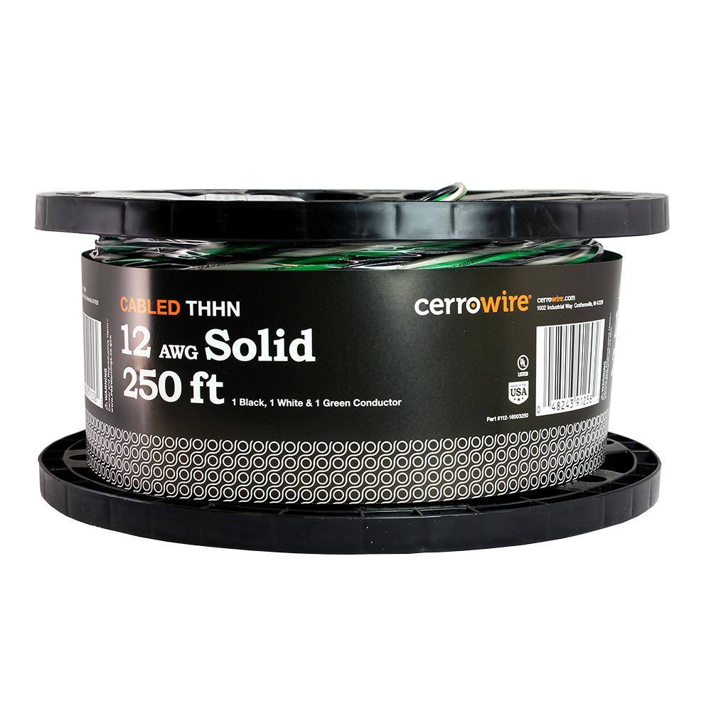 Cerrowire 250 ft. 123 Black White Green Solid Copper THHN Wire 112-16003250