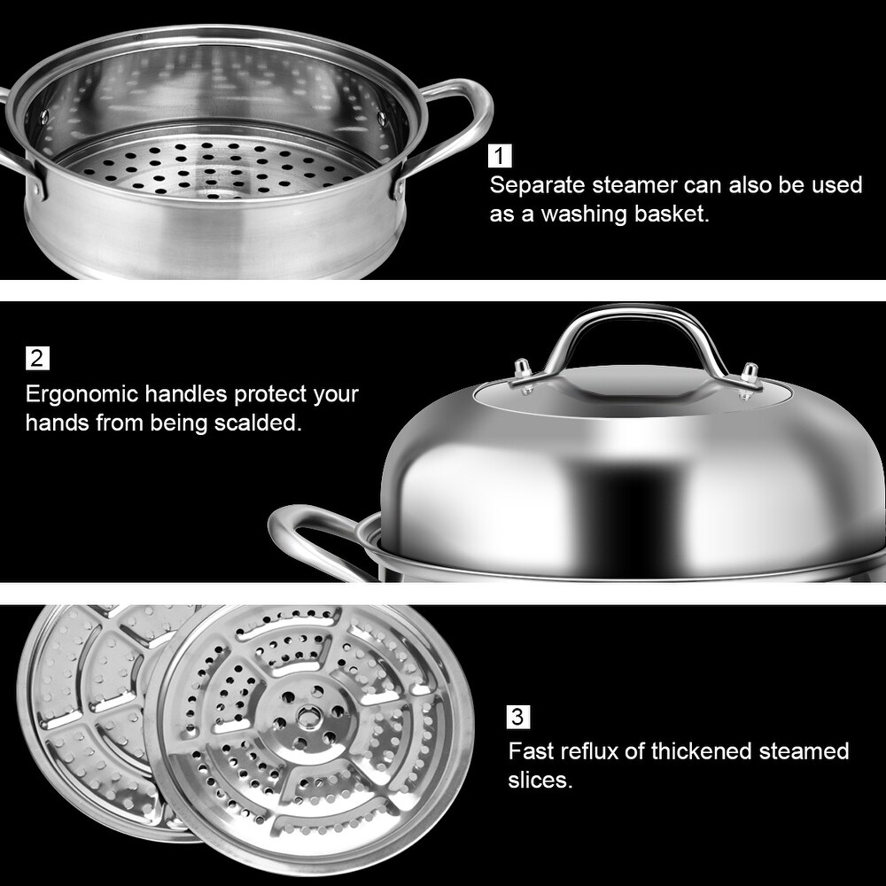 Costway 3 Tier 11 Inch Stainless Steel Steamer Set Cookware Pot