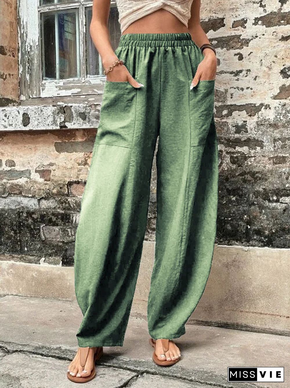 Women's Pocket Casual Pants Elastic Trousers