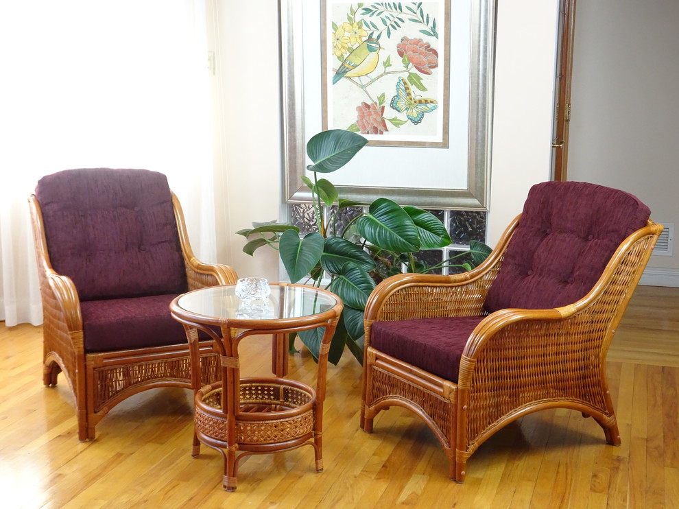 Jam Set of 2 Rattan Wicker Chairs with Cushions and Coffee Table  Colonial   Tropical   Living Room Furniture Sets   by RattanUSA  Houzz