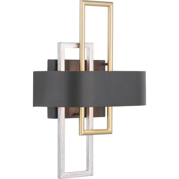 Progress Lighting Adagio 2 light Wall Sconce Black Geometric Pattern Steel Damp Rated Brushed Silver And Brass Accents