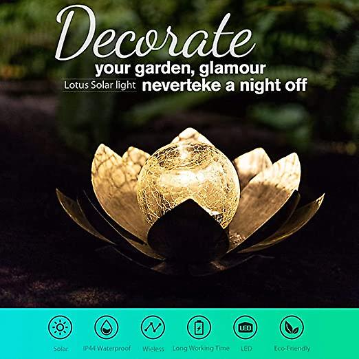 Solar Lights Outdoor Garden， Crackle Globe Glass Lotus Decoration， Waterproof Led Metal Flower Lights For Patio，lawn，walkway，tabletop，ground