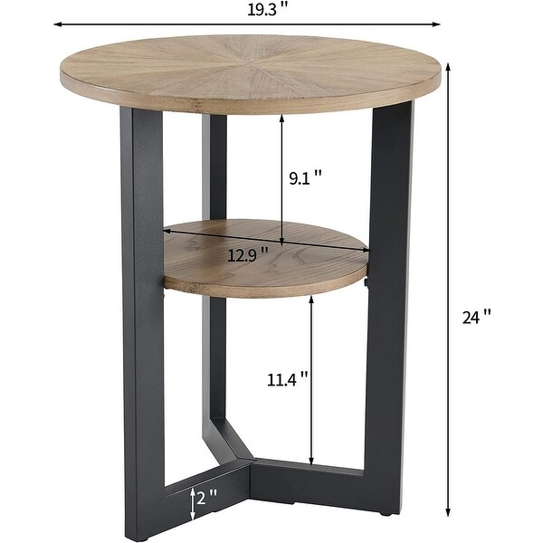 End Table Solid Wood 2-Tier Circle Side Table Nightstand - 19'3