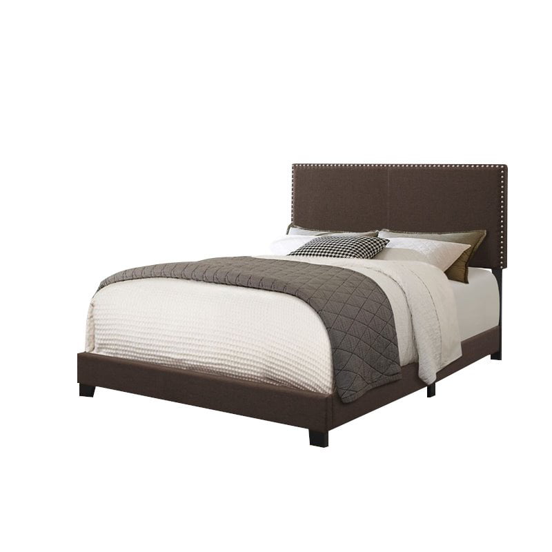 Nailhead Upholstered Twin Bed, Brown