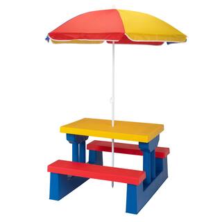 Afoxsos Kid Plastic Picnic Table Set Outdoor Children Patio Furniture Set for Backyard Garden with Umbrella HDMX2504