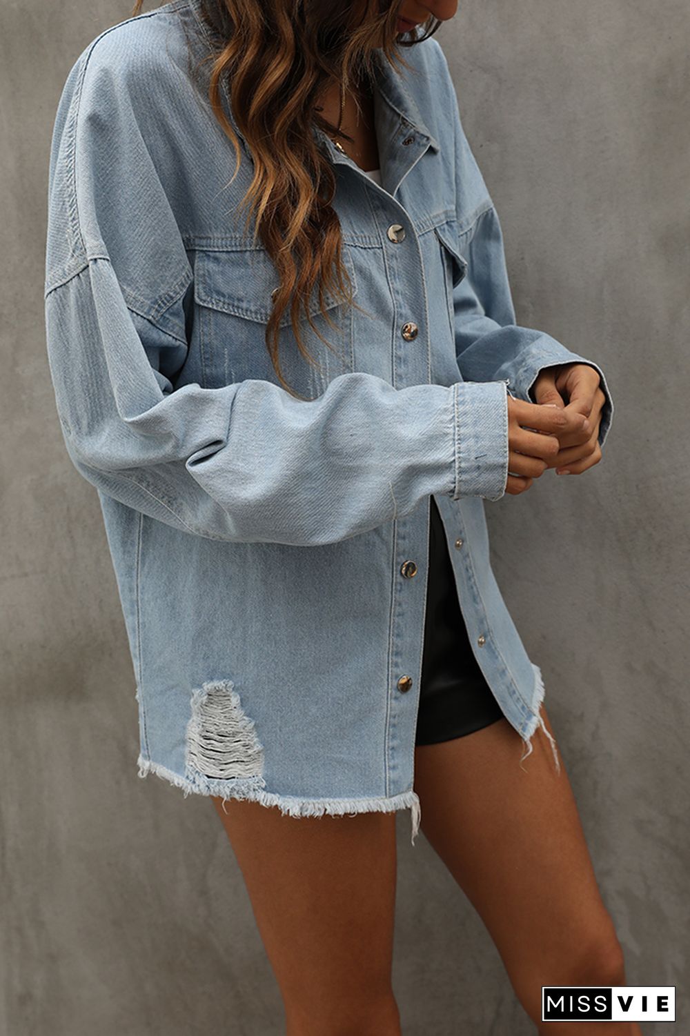 Blank Buttons Front Denim Jacket Women Wholesale