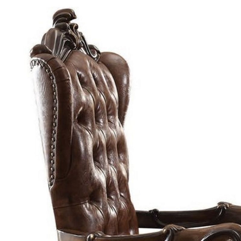 Faux Leather Upholstered Wooden Executive Chair With Swivel， Cherry Oak Brown