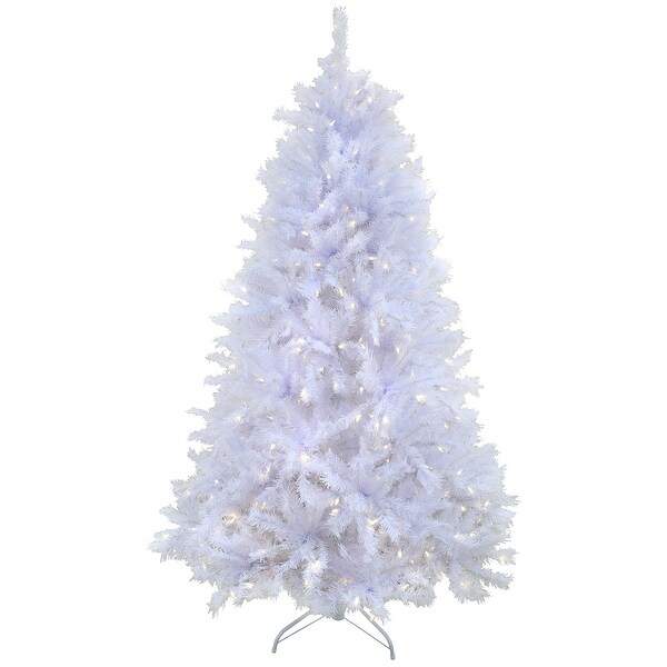 National Tree Company 9 ft. Prelit Artificial Millville White Hinged Tree with PowerConnect，700 Warm White LED LightsUL