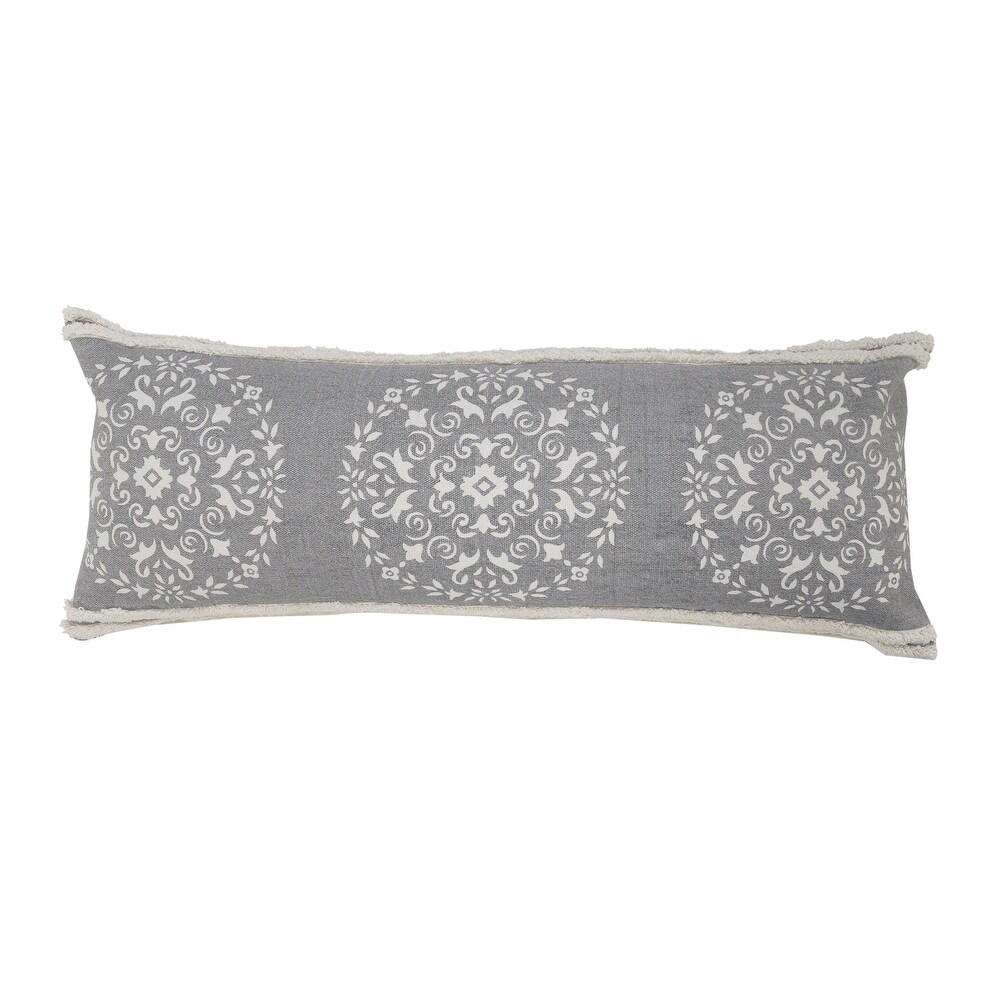 LR Home Casual Mandala Medallion Lumbar Pillow with Tufted Border