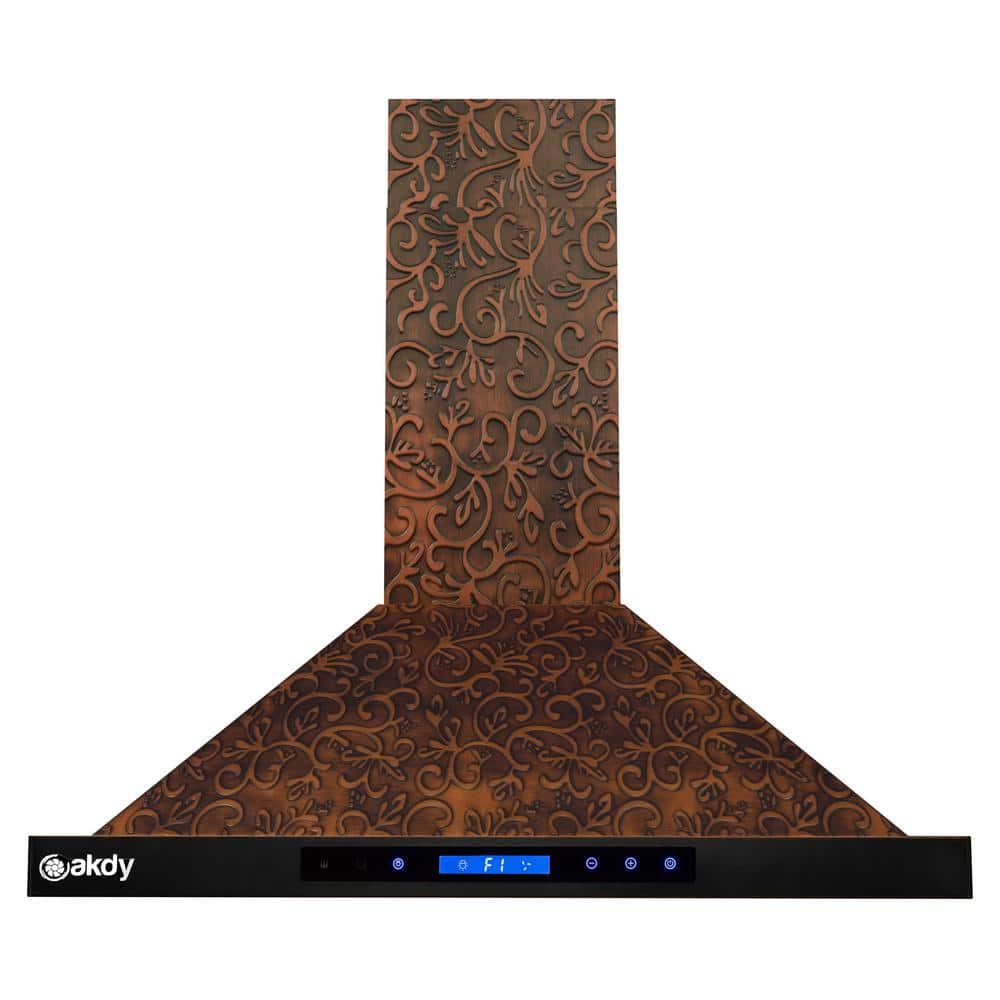 AKDY 30 in Convertible Wall Mount Embossed Copper Vine Design Kitchen Range Hood with Lights