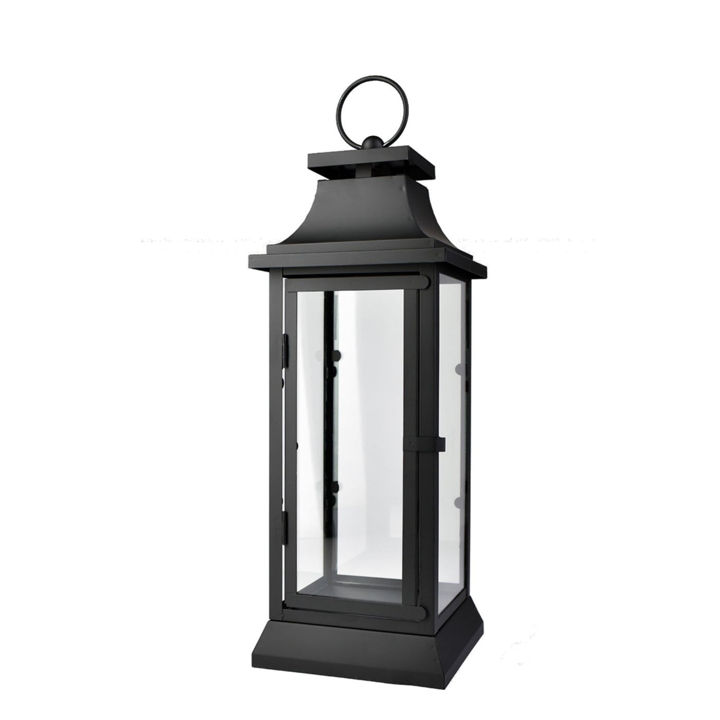 Serene Spaces Living Black Hurricane Lanterns with Clear Glass Panels， 15