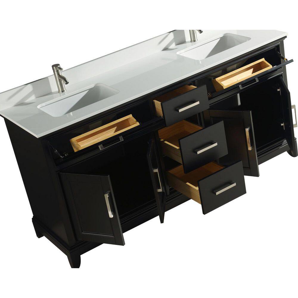 Vanity Art Genoa 72 in. W x 22 in. D x 36 in. H Double Sink Vanity in Espresso with Engineered Marble Top in White and Mirror VA1072-DE