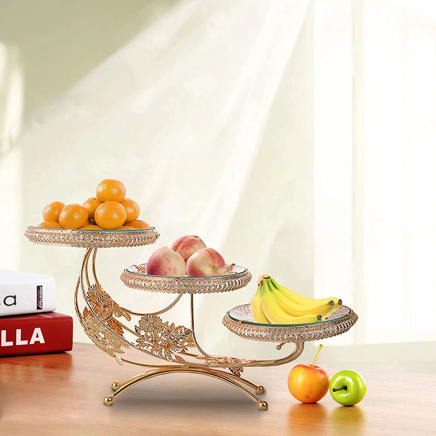 Flkoendmall 3 Tier Table Fruit Dessert Bowl Gold Storage Serving Tray Kitchen Fruit Bowl