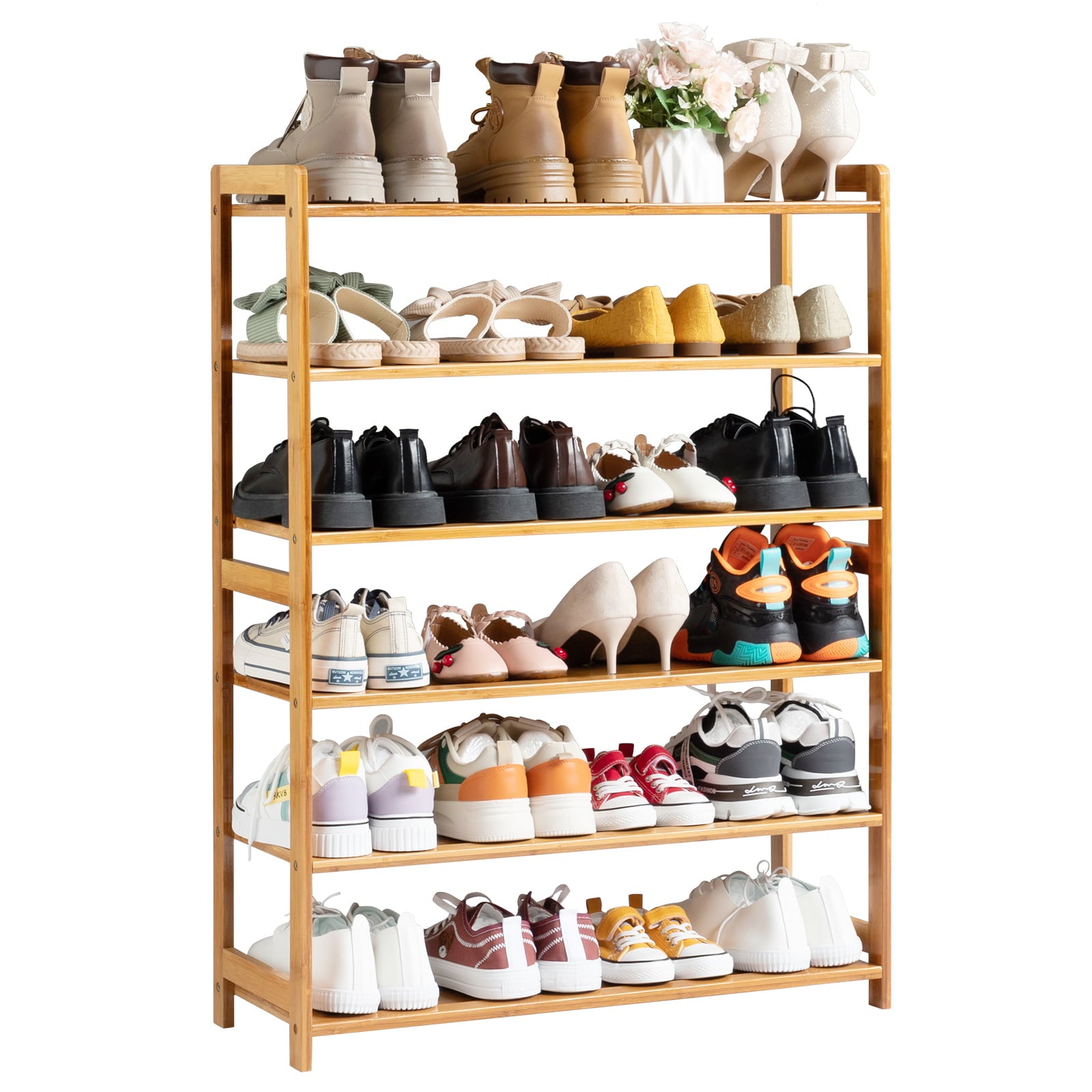 Ktaxon 6 Tiers Bamboo Shoe Storage Rack Sturdy Shoe Shelf Shoe Stand Closet Organizer， 18-24 Pairs， Wood Color