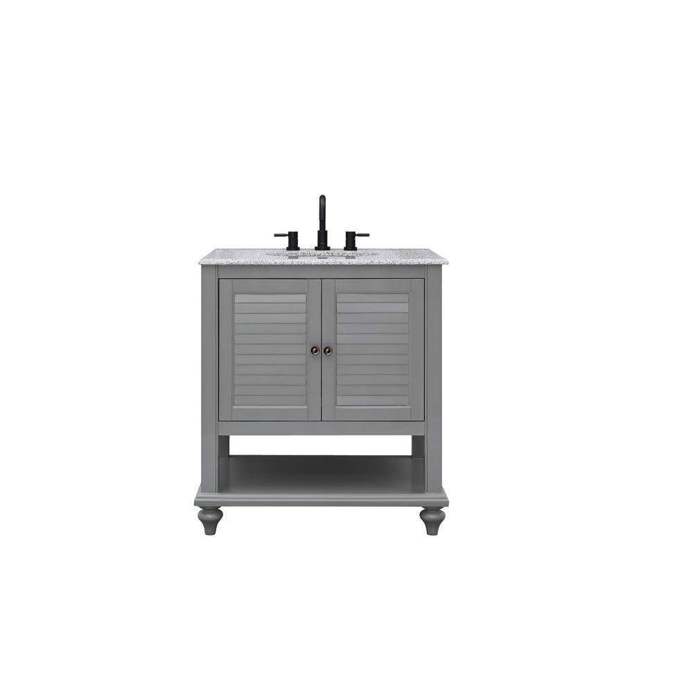 Home Decorators Collection Hamilton 31 in. W x 22 in. D x 35 in. H Open Shutter Bathroom Vanity in Grey with Grey Granite Top 19084-VS31-GR