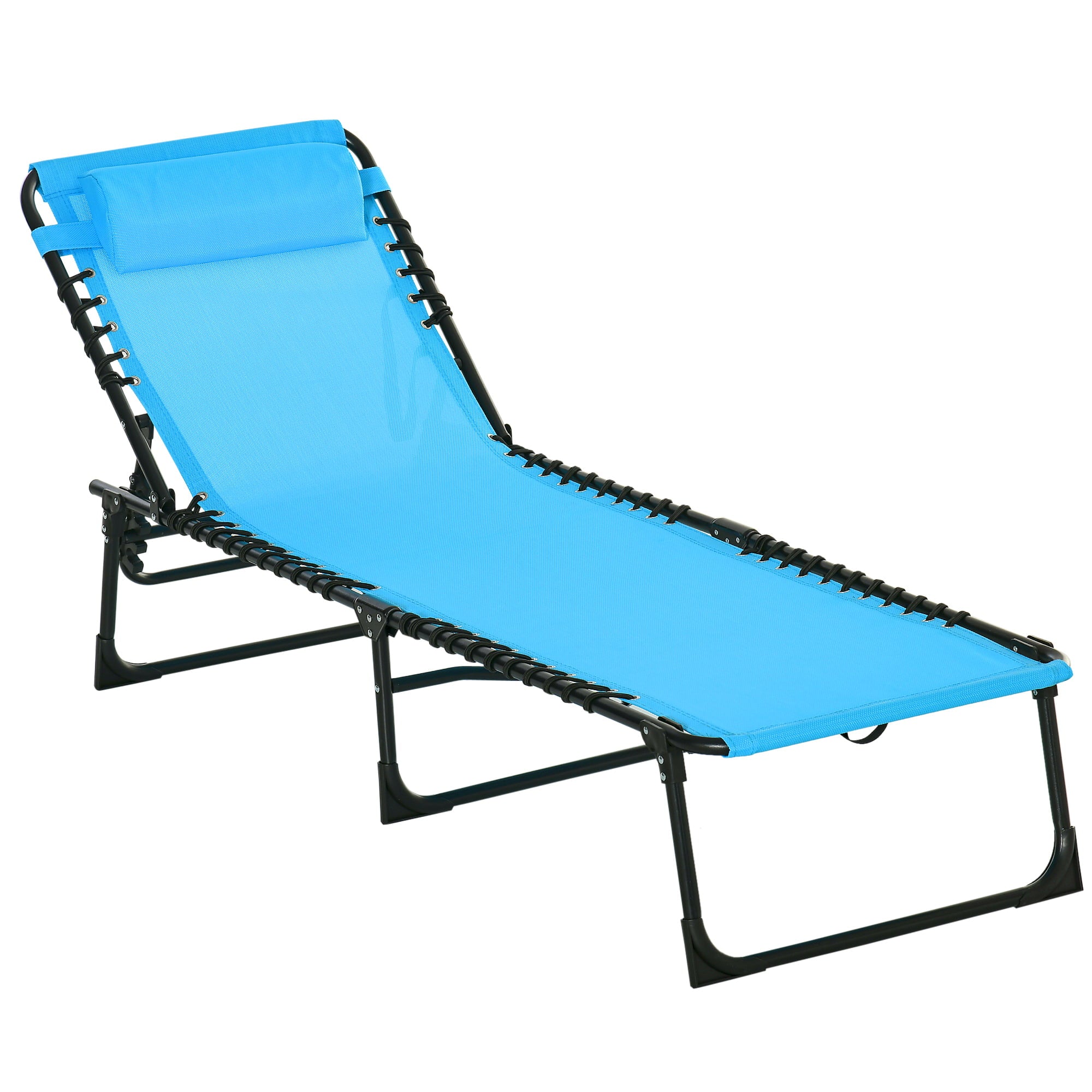 Outsunny Folding Chaise Lounge Pool Chairs, Outdoor Sun Tanning Chairs, Folding, Reclining Back, Steel Frame & Breathable Mesh for Beach, Yard, Patio, Blue