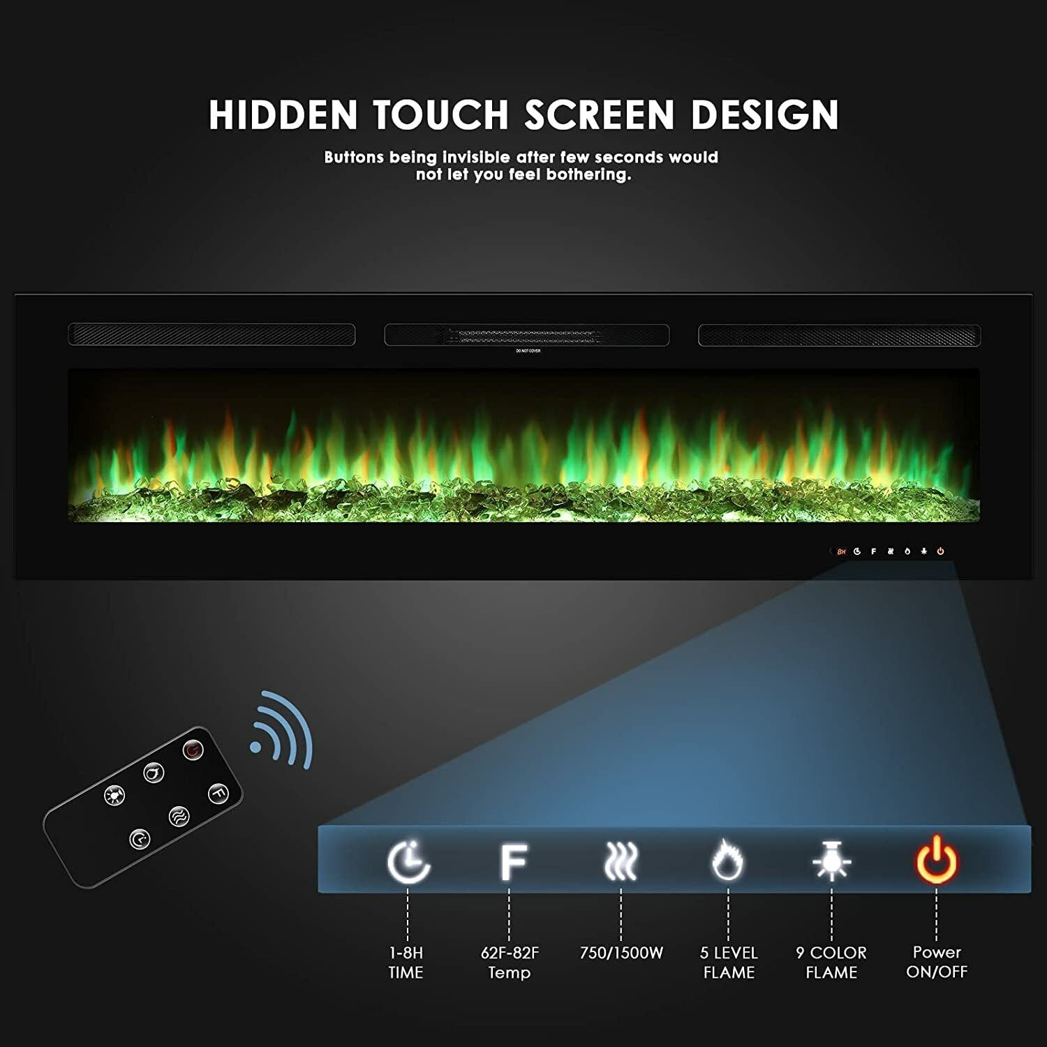 Increkid 60" Wall Mounted Electric Fireplace with Touch Screen & Remote Control