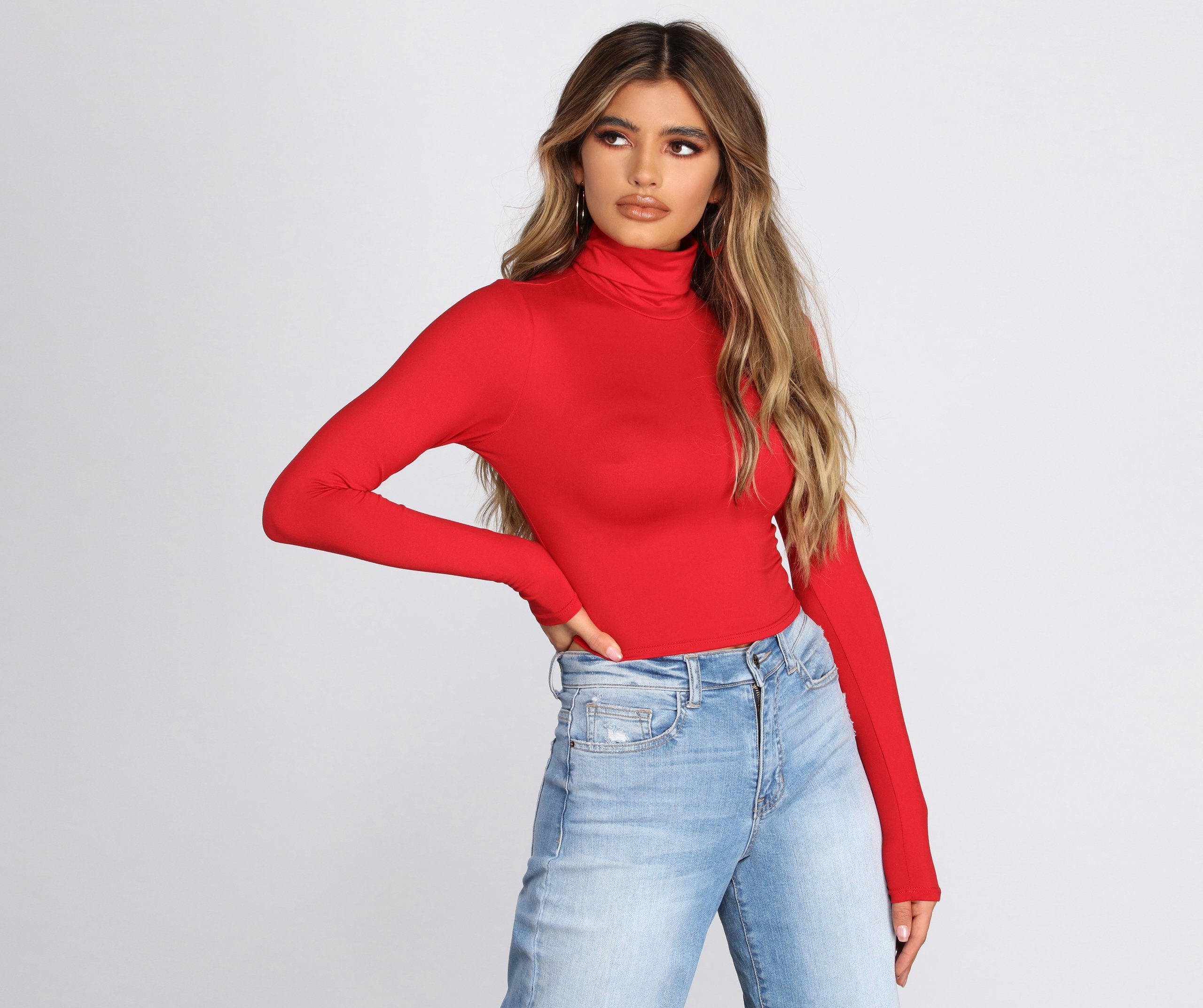 CLEARANCE - Basic Brushed Knit Turtleneck Top