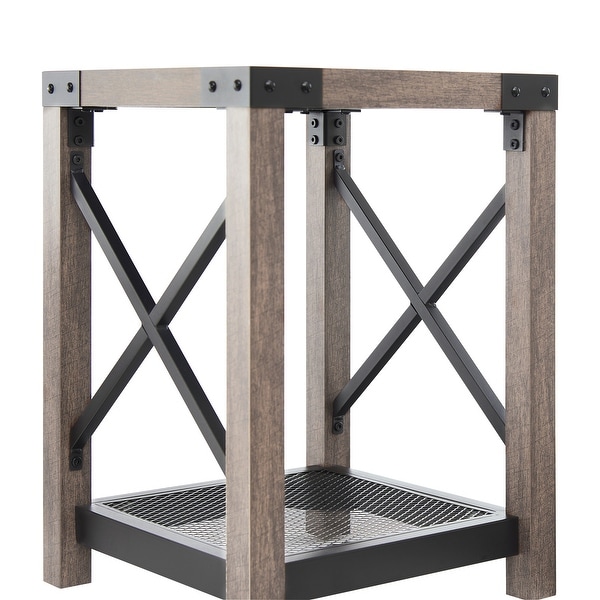 Wood Side Table with Mesh Shelf X-Design Side Nightstand Storage Shelf