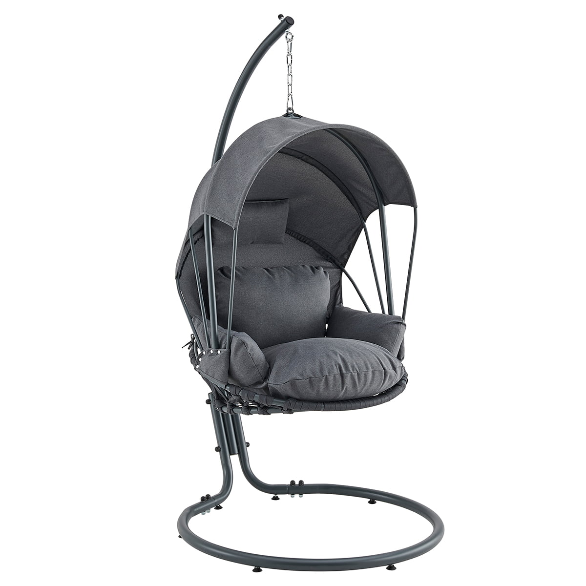 Deluxe Patio Hanging Swing Chair Lounge Stand Deep Seat Cushion w/ UV Resistant Canopy, Grey