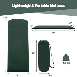 Afoxsos 75 in. L x 28 in. W Green Outdoor Portable Sleeping Pad Lightweight Self-Inflating Sleeping Mat for Hiking Camping HDDB1769