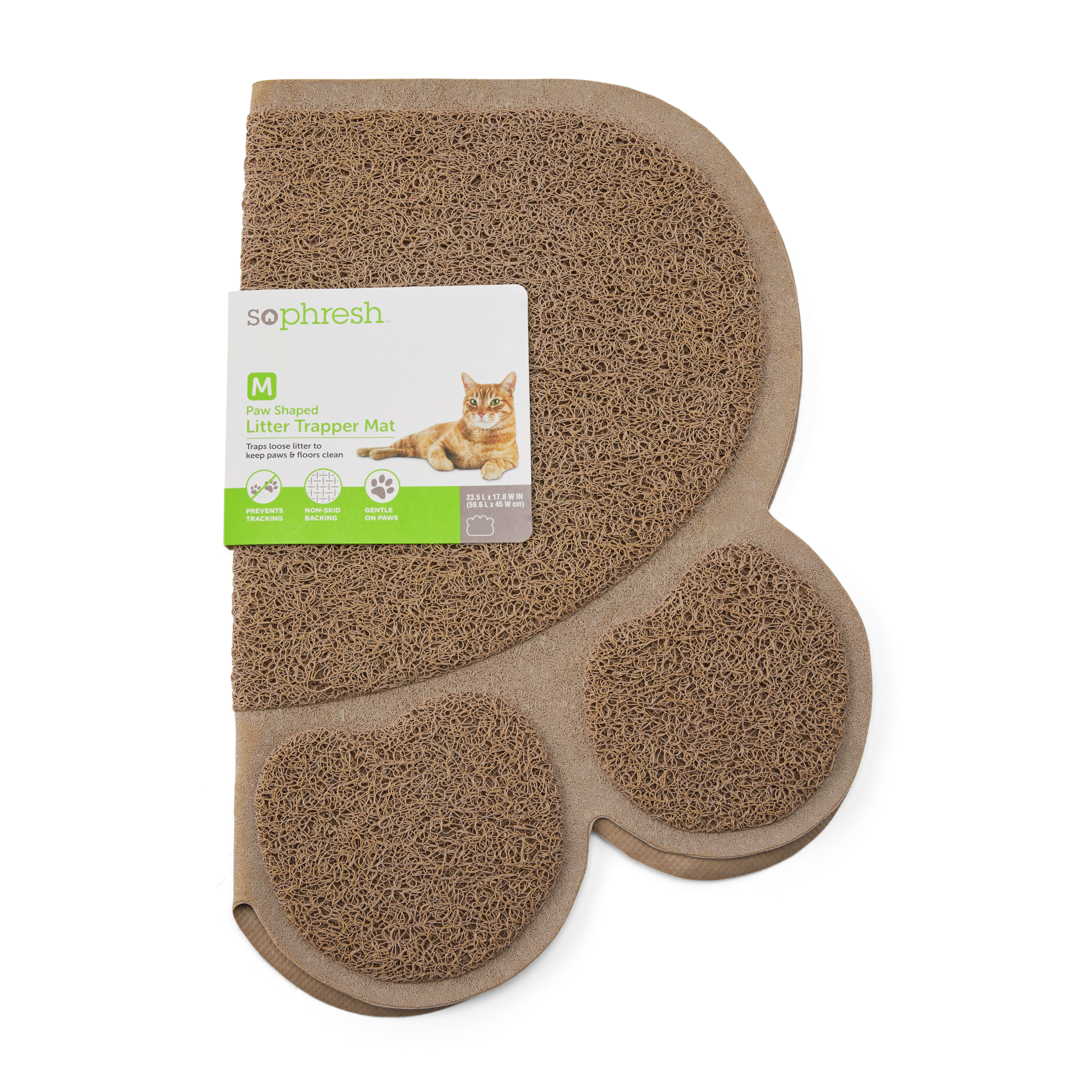 So Phresh Tan Paw-Shaped Cat Litter Trapper Mat， 23.5