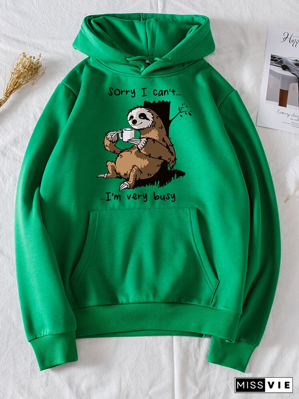 Casual Cartoon Printed Long Sleeve Hoodie With Pocket