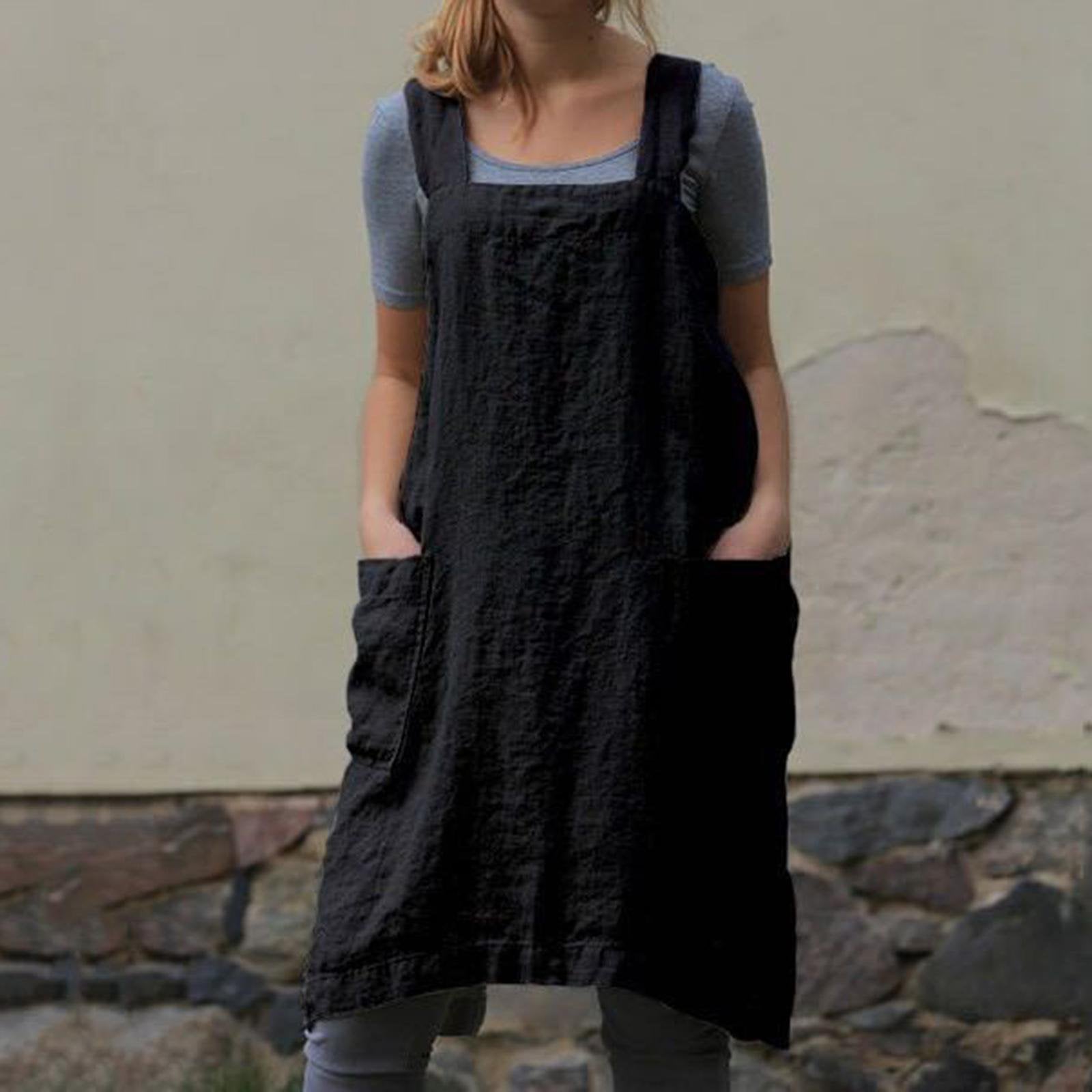 Linen Apron with Pockets Gardening Works Painting Pinny Gift Pinafore Dress with XL