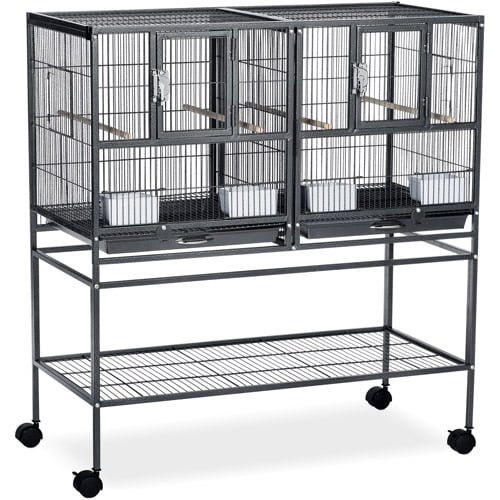 Prevue Pet Products Hampton Deluxe Divided Breeder Cage with Stand， Black Hammertone