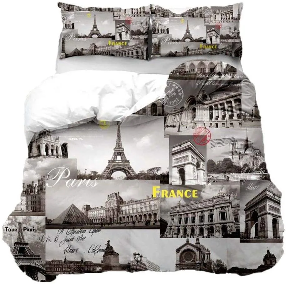 Duvet Cover Set Soft London Themed Comforter Cover Set 3 Pieces