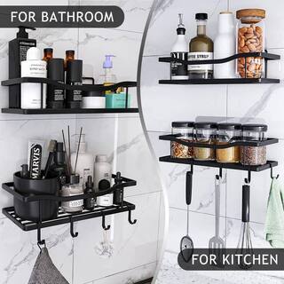 Dyiom Iron Shower Caddy Bathroom Shelf with Hooks Shower Basket Organizer Toilet Kitchen - 2 Pack in Black 1933311006