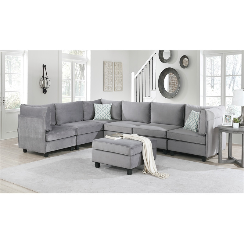 Simona Contemporary 7Pc Modular Reversible Sectional Sofa in Gray Velvet   Transitional   Sectional Sofas   by Homesquare  Houzz